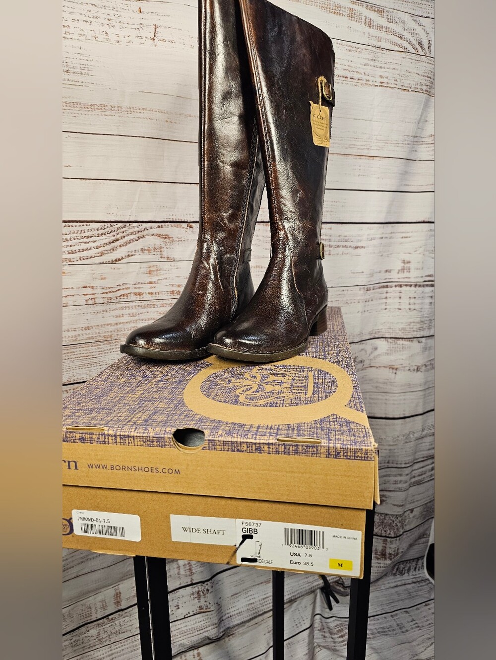 NIB BORN Gibb Wide Calf Knee High Riding Boots 7.5M Brown Leather